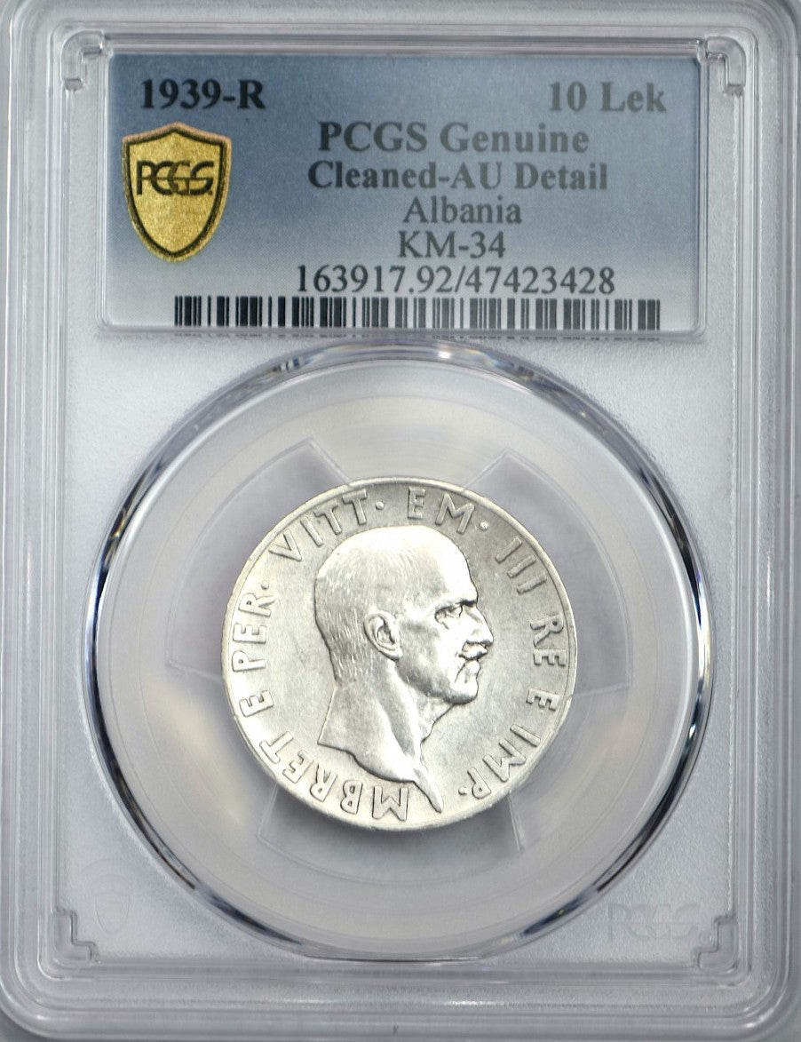 ALBANIE, monnaie 10 Lek 1939 PCGS AU detail