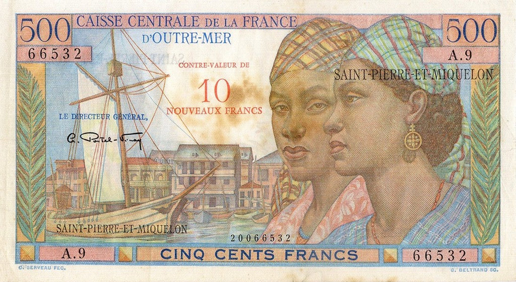 SAINT-PIERRE ET MIQUELON, billet 10 NF sur 500 Francs  1964 P.33