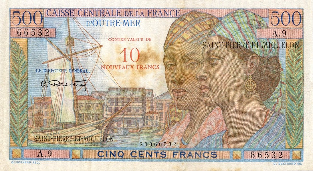 SAINT-PIERRE ET MIQUELON, billet 10 NF sur 500 Francs  1964 P.33