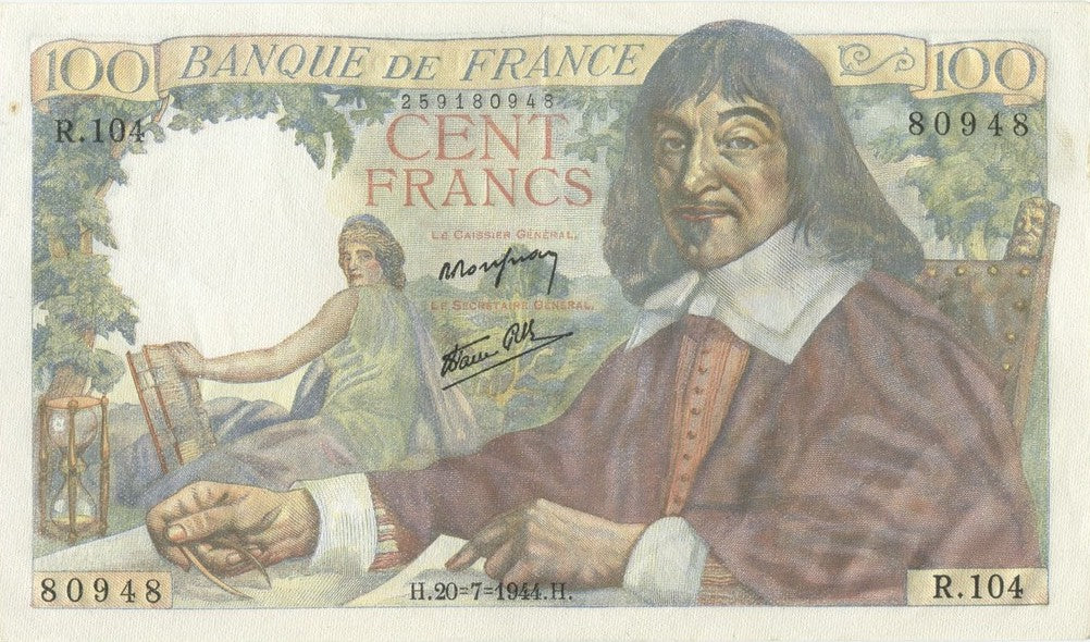 FRANCE, billet 100 Francs DESCARTES 1944 F.27.6