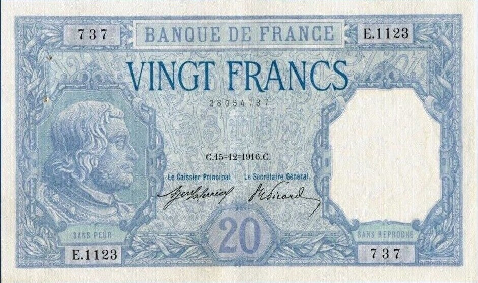 FRANCE, billet 20 Francs Bayard 1916 F.11.1