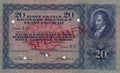 SUISSE, billet 20 Francs Spécimen 1937 P.39f