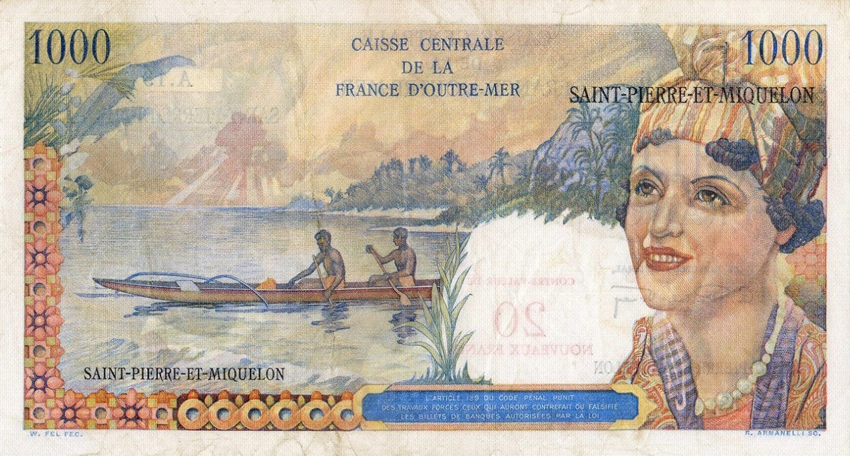SAINT PIERRE & MIQUELON, billet 20 NF sur 1000 Francs 1964 P.34