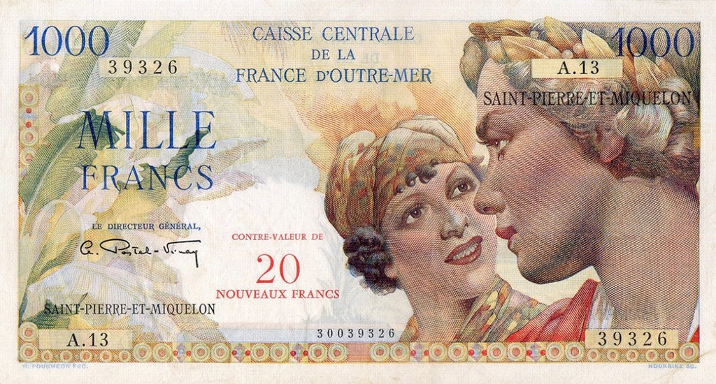 SAINT PIERRE & MIQUELON, billet 20 NF sur 1000 Francs 1964 P.34