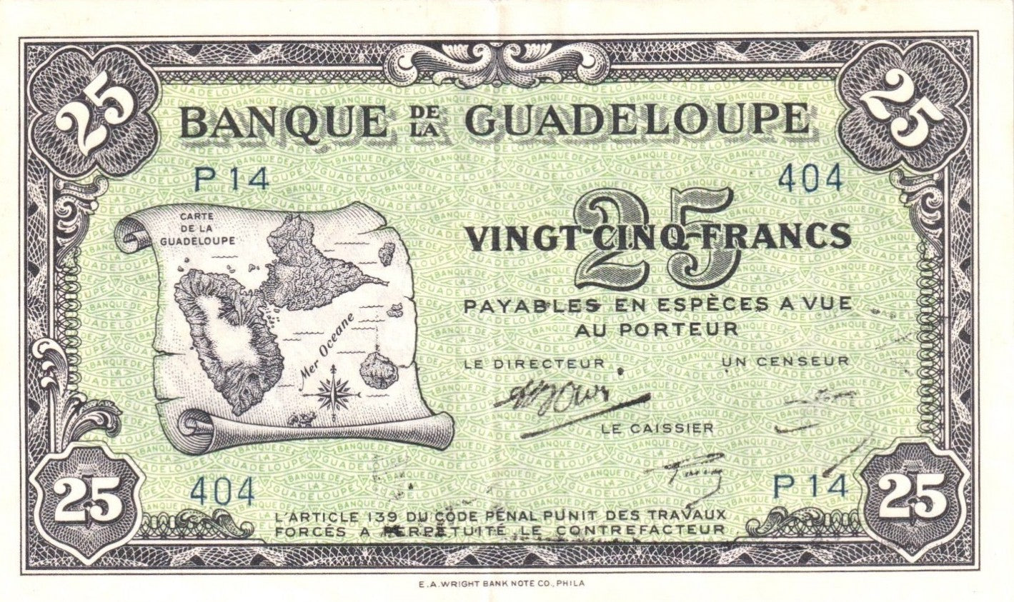GUADELOUPE, billet 25 Francs 1945 P.22b