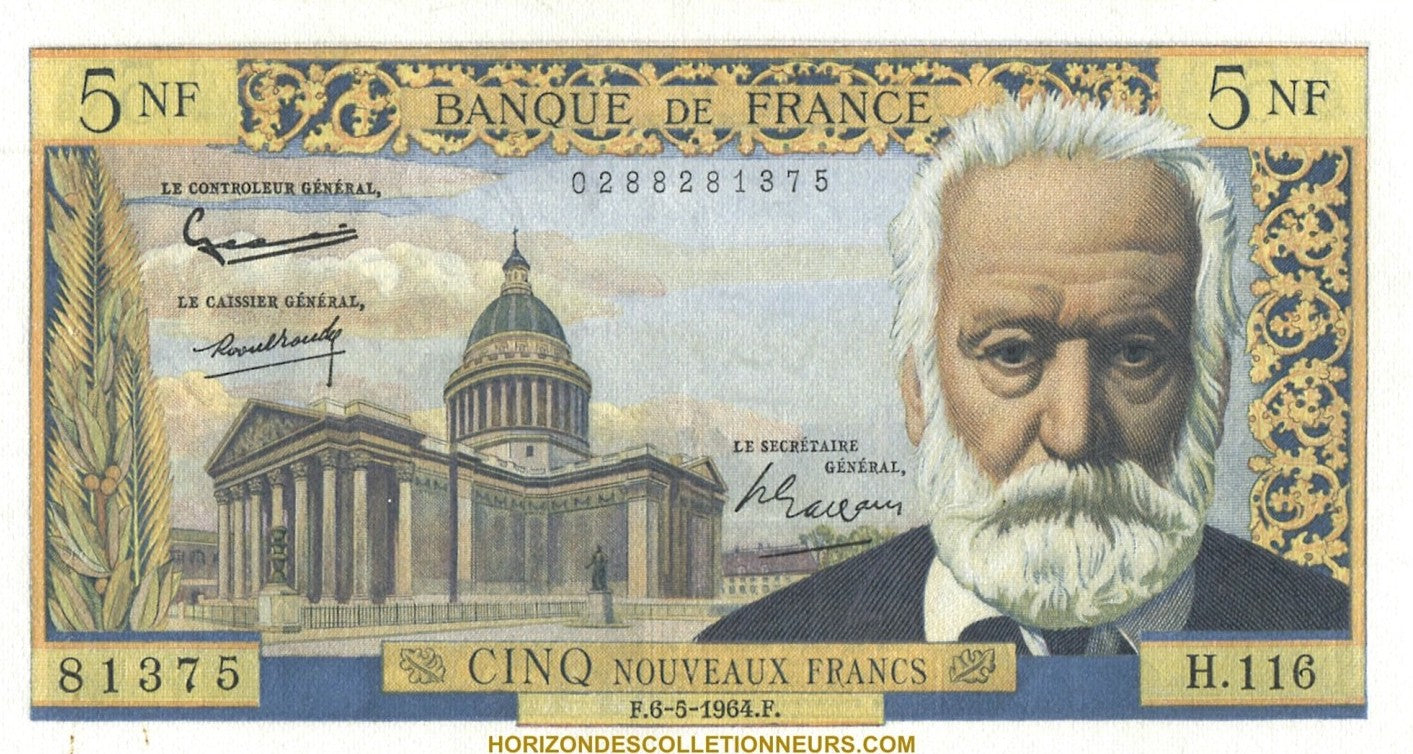FRANCE, billet 5 Nouveaux Francs VICTOR HUGO 1964 F.56.15