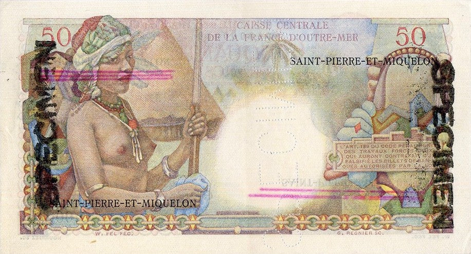 SAINT PIERRE ET MIQUELON, billet 50 Francs Belain d'Esnambuc Spécimen 1960 P.31s Erreur inversion
