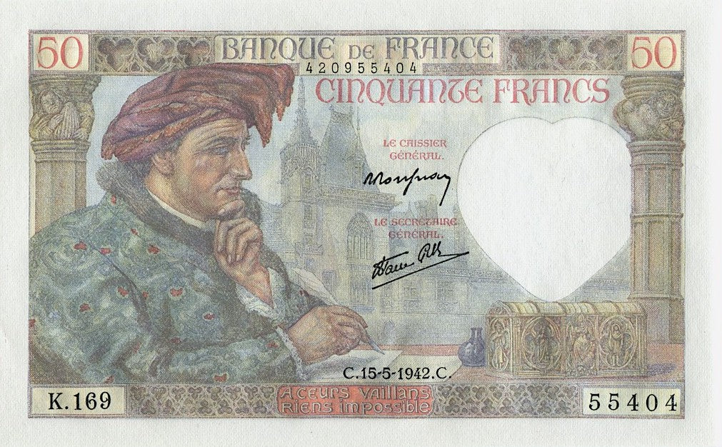 FRANCE, billet 50 Francs JACQUES COEUR 1942 F.19.20