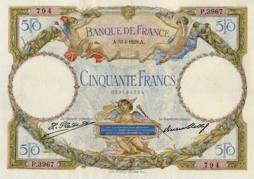 FRANCE, billet 50 Francs Luc Olivier Merson 1929