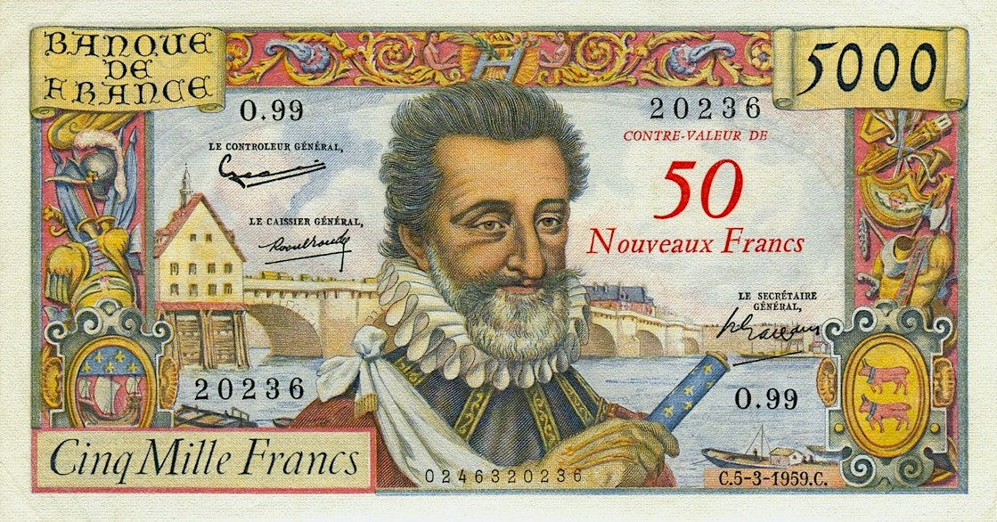 FRANCE, billet 50 NF sur 5000 Francs HENRI IV 1959 F.54.2