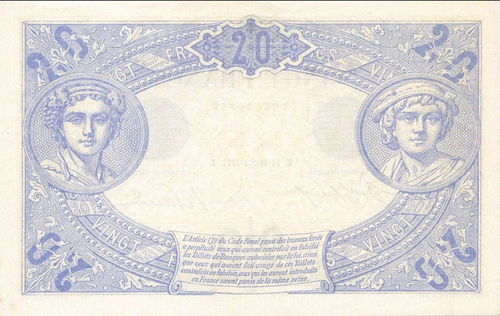 FRANCE, billet 20 Francs BLEU 1913 F.10.3