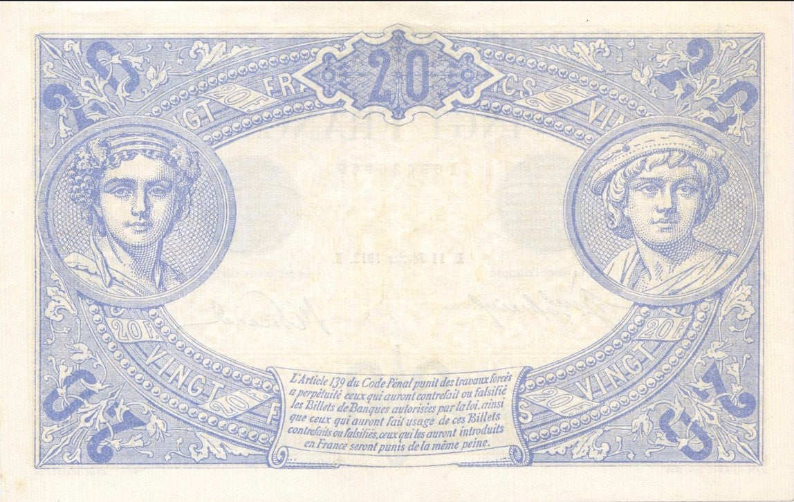 FRANCE, billet 20 Francs BLEU 1913 F.10.3