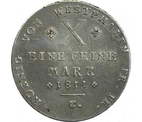 ALLEMAGNE, monnaie Thaler Royaume de westphalie, Jérome Napoléon de convention, 2e type 1811 Cassel