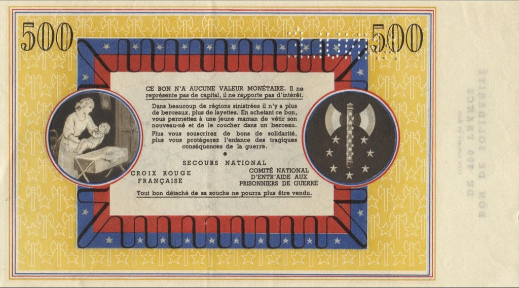 FRANCE, Bon de solidarité PÉTAIN 500 Francs Annulé 1944