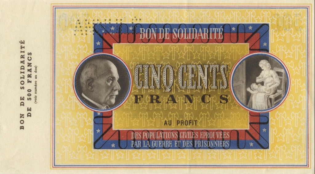 FRANCE, Bon de solidarité PÉTAIN 500 Francs Annulé 1944